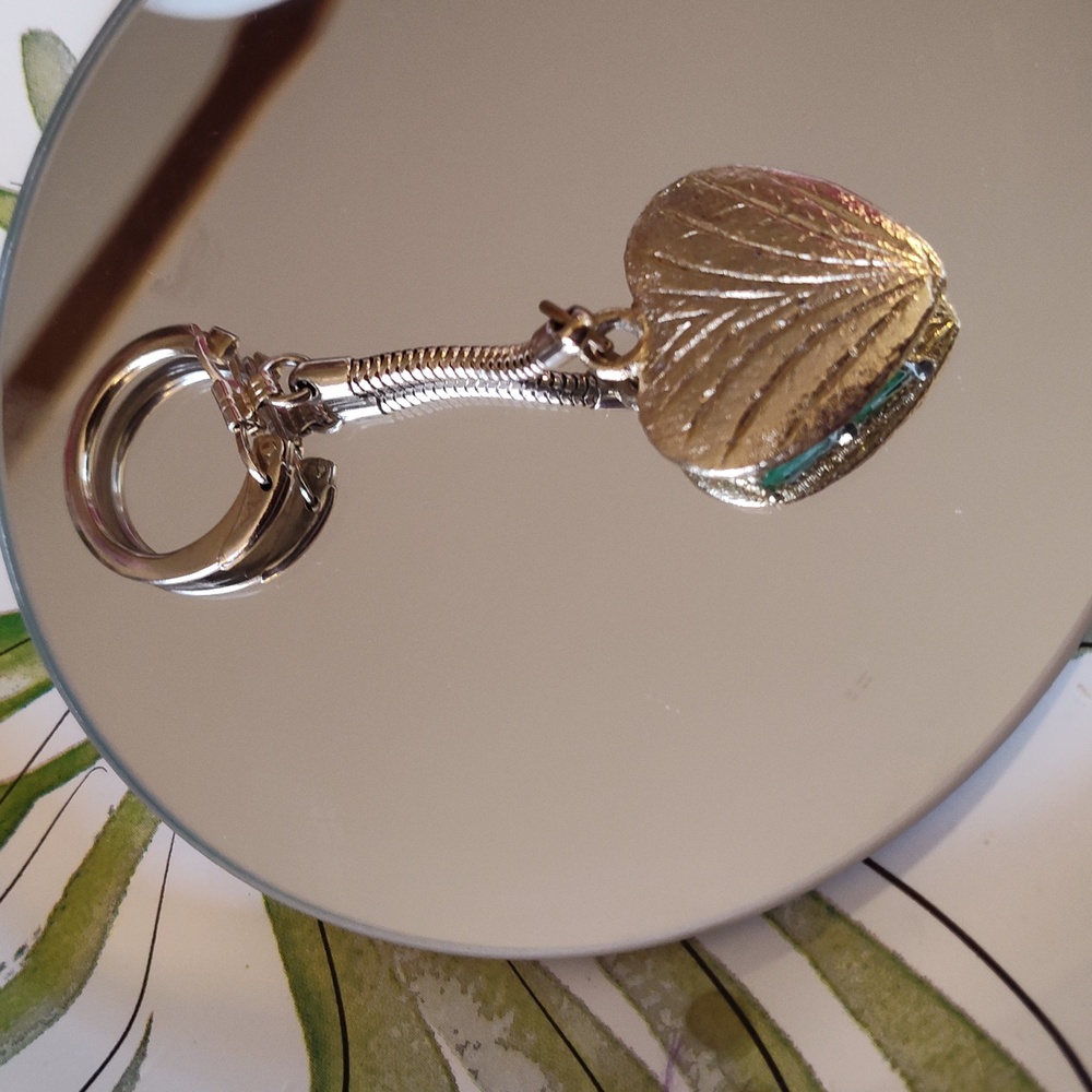 Gold Tone  Heart Keychain with Harelequin Aqua Blue  Gems Like Style Vintage - Picture 4 of 5